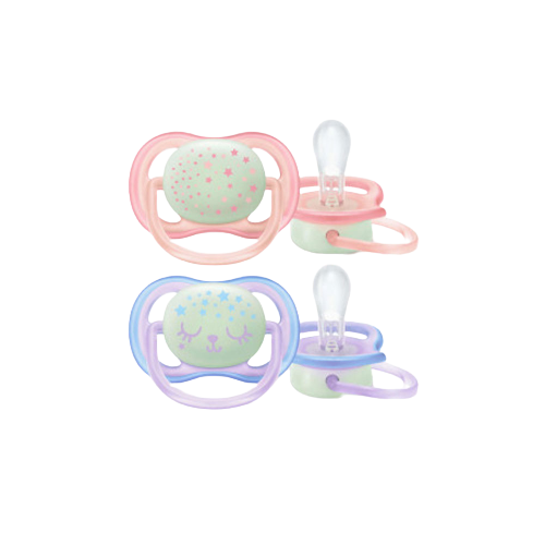 2 Sucettes Ultra Air 0-6M Silicone Night Avent